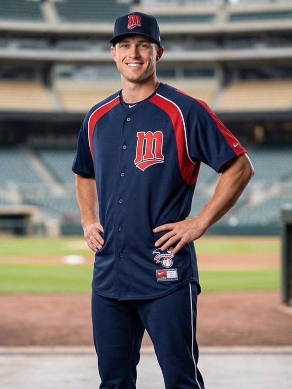 Minnesota Twins Nike Team Navy and Red Baseball Jersey, Men’s Size Large, MLB
